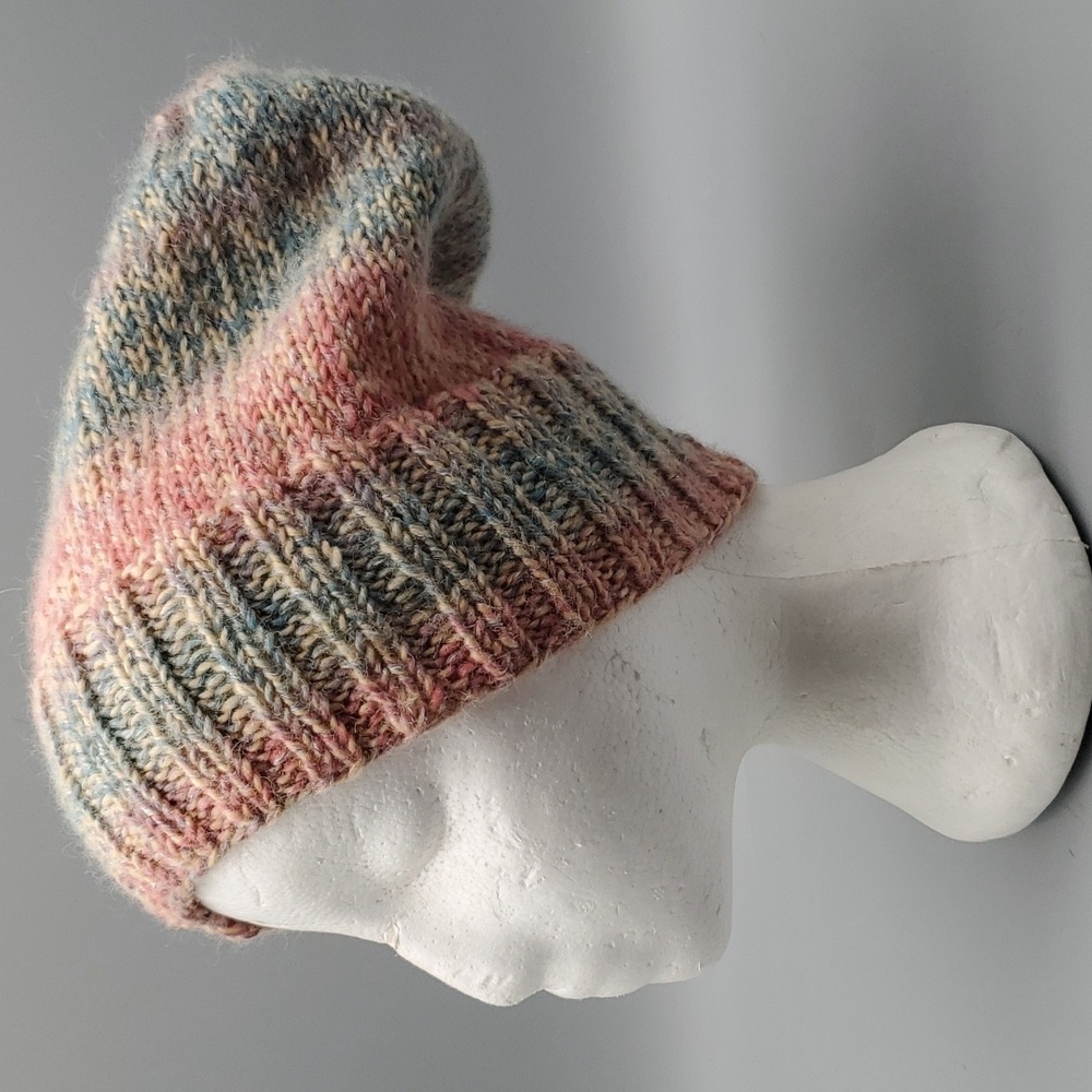 Hand Knit Adult Hat Acrylic Pink Purple Blue